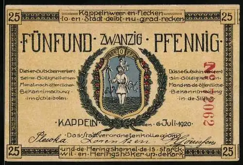 Notgeld Kappeln 1920, 25 Pfennig, Übergang der Preussen über die Schlei