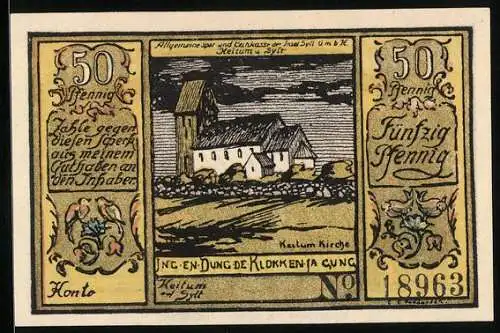Notgeld Keitum auf Sylt 1922, 50 Pfennig, Kirche