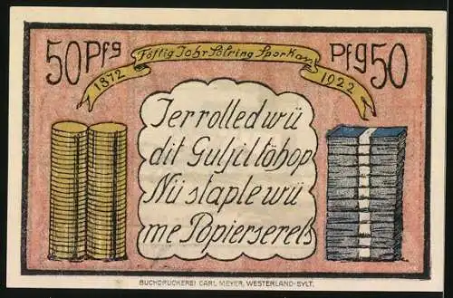 Notgeld Keitum auf Sylt 1922, 50 Pfennig, Kirche