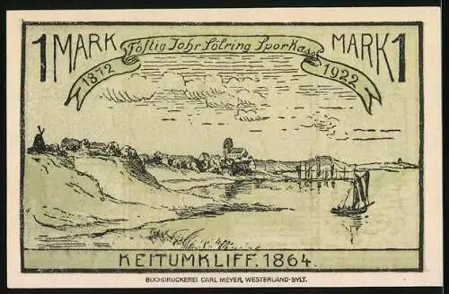 Notgeld Keitum auf Sylt 1922, 1 Mark, Keitumkliff, Karte von Sylt