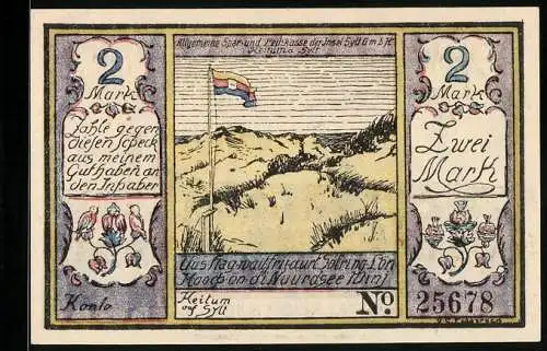 Notgeld Keitum auf Sylt 1922, 2 Mark, Abmarsch der Österreicher