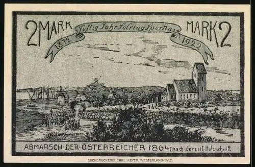 Notgeld Keitum auf Sylt 1922, 2 Mark, Abmarsch der Österreicher