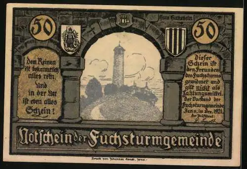 Notgeld Jena 1921, 50 Pfennig, Fuchsturm