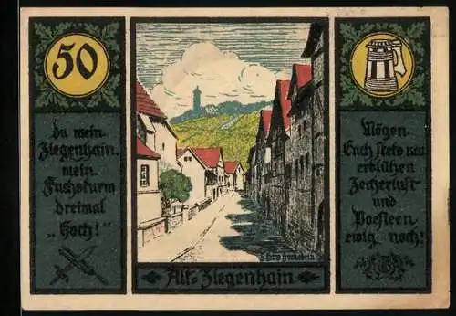 Notgeld Jena 1921, 50 Pfennig, Alt-Ziegenhain, Fuchsturm