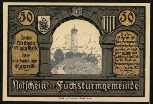 Notgeld Jena 1921, 50 Pfennig, Fuchsturm