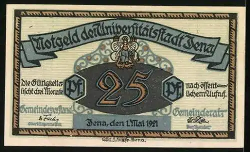 Notgeld Jena 1921, 25 Pfennig, Hanfried-Kurrende Denkmal