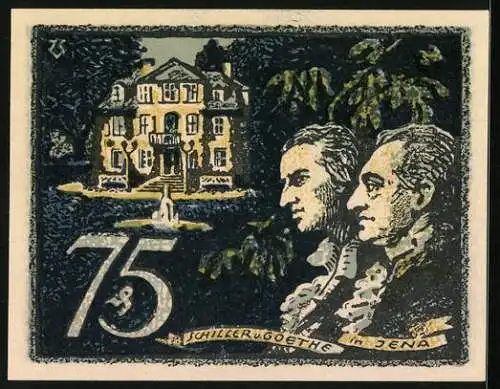 Notgeld Jena 1921, 75 Pfennig, Schiller u. Goethe