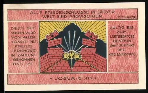 Notgeld Jerichow 1921, 50 Pfennig, Ortsansicht