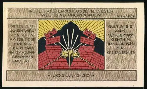 Notgeld Jerichow 1922, 2 Mark, Ortsansicht