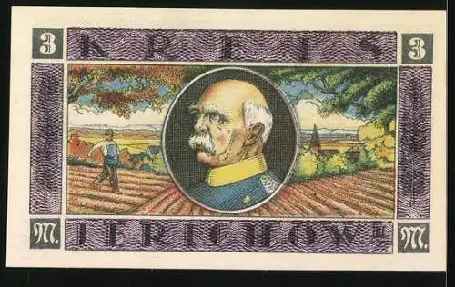 Notgeld Jerichow 1921, 3 Mark, Schloss Schönhausen, Bismarck