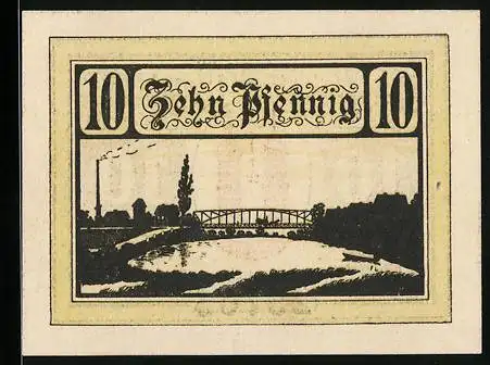 Notgeld Jessnitz 1921, 10 Pfennig, Ortsansicht