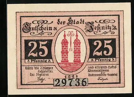 Notgeld Jessnitz 1921, 25 Pfennig, Ortsansicht