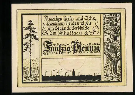 Notgeld Jessnitz 1921, 50 Pfennig, Ortsansicht