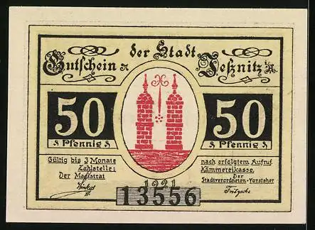 Notgeld Jessnitz 1921, 50 Pfennig, Ortsansicht