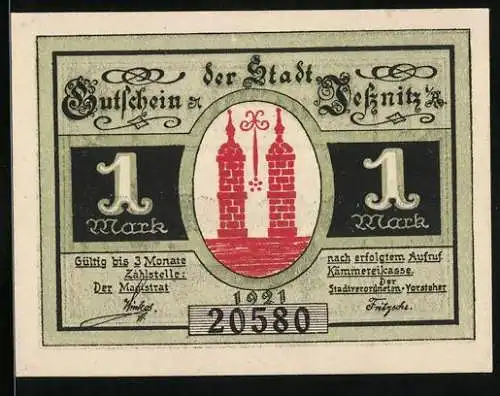 Notgeld Jessnitz 1921, 1 Mark, Ortsansicht
