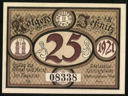 Notgeld Jessnitz 1921, 25 Pfennig, Blüchers Auszug