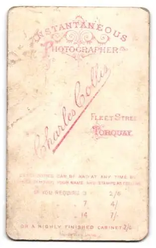 Fotografie Charles Collis, Torquay, Fleet Street, Elegante Dame in hochgeschlossenem Kleid im Halbprofil