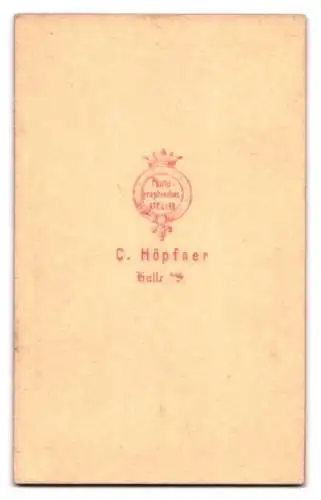 Fotografie C. Höpfner, Halle a. S., Elegante Dame in gestreiftem, tailliertem Kleid, stehend