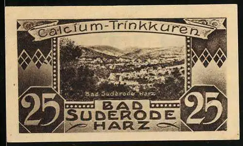 Notgeld Bad Suderode /Harz 1921, 25 Pfennig, Ortsansicht aus der Vogelschau
