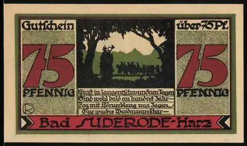 Notgeld Bad Suderode /Harz 1921, 75 Pfennig, Waidmannschar im Wald