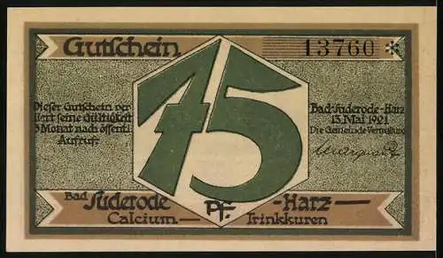 Notgeld Bad Suderode /Harz 1921, 75 Pfennig, Waidmannschar im Wald