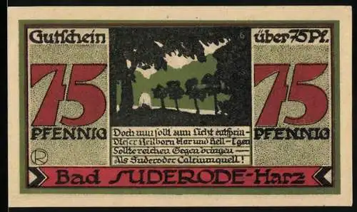 Notgeld Bad Suderode /Harz 1921, 75 Pfennig, Suderoder Calciumquelle