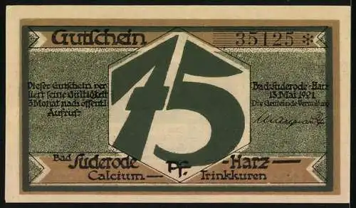 Notgeld Bad Suderode /Harz 1921, 75 Pfennig, Suderoder Calciumquelle