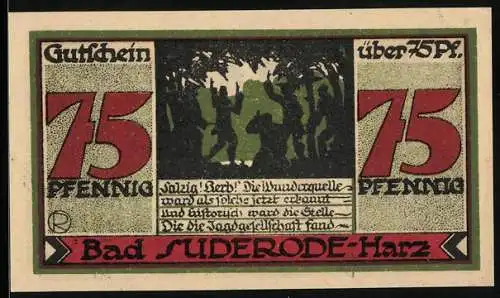 Notgeld Bad Suderode /Harz 1921, 75 Pfennig, Entdeckung der Wunderquelle