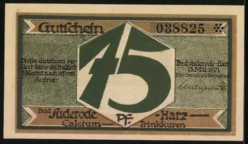 Notgeld Bad Suderode /Harz 1921, 75 Pfennig, Entdeckung der Wunderquelle