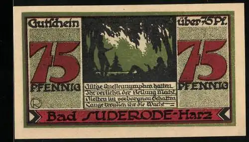 Notgeld Bad Suderode /Harz 1921, 75 Pfennig, Quellennymphe im Wald