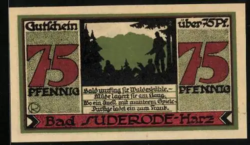 Notgeld Bad Suderode /Harz 1921, 75 Pfennig, Rast an der Calciumquelle
