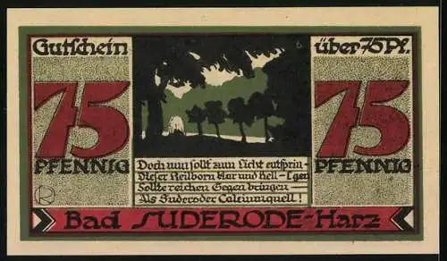 Notgeld Bad Suderode /Harz 1921, 75 Pfennig, Calciumquelle im Wald