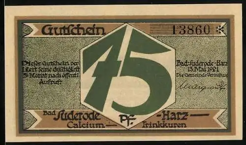 Notgeld Bad Suderode /Harz 1921, 75 Pfennig, Entdeckung der Wunderquelle