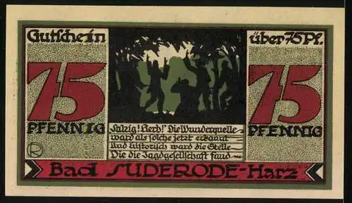 Notgeld Bad Suderode /Harz 1921, 75 Pfennig, Entdeckung der Wunderquelle