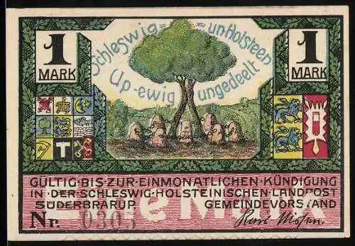 Notgeld Süderbrarup, 1 Mark, Schleswig un Holsteen Up-ewig ungedeelt