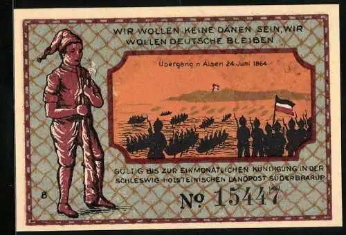 Notgeld Süderbrarup, 50 Pfennig, Löwe zu Flensburg, Übergang n. Alsen 1864