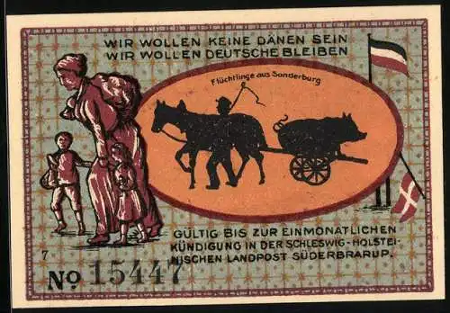 Notgeld Süderbrarup, 50 Pfennig, Flüchtlinge aus Sonderburg und Bombardement von Sonderburg