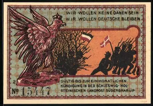 Notgeld Süderbrarup, 50 Pfennig, Landkarte und Schlacht gegen die Dänen
