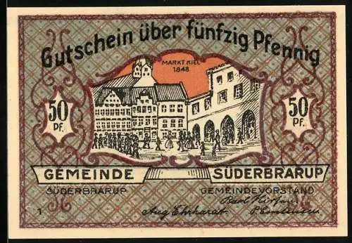 Notgeld Süderbrarup, 50 Pfennig, Markt Kiel 1848, Erhebung März 1848