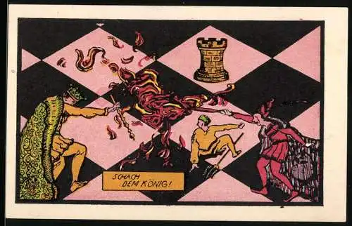 Notgeld Stroebeck 1921, 1 /2 Mark, Schach dem König, Schachbrett mit Figuren