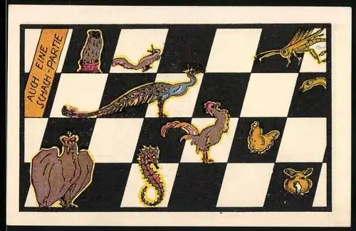 Notgeld Stroebeck 1921, 1 /2 Mark, Schachpartie mit Tieren