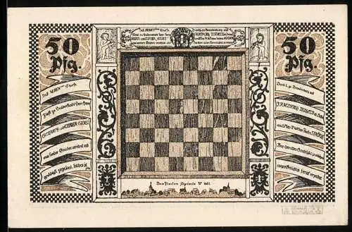 Notgeld Stroebeck 1921, 50 Pfennig, Schachbrett und Adler