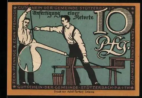 Notgeld Stützerbach 1921, 10 Pfennig, Glasbläser bei der Arbeit