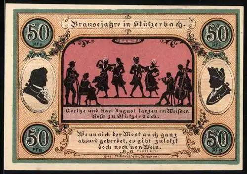Notgeld Stützerbach 1921, 50 Pfennig, Goethe und Karl August, Jagdschloss und Goethezimmer