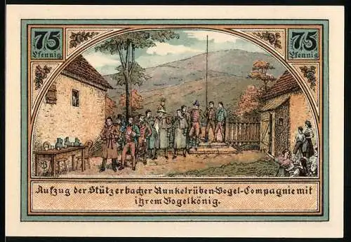 Notgeld Stützerbach 1921, 75 Pfennig, Runkelrüben-Compagnie, Alte Schmiede am Auerhahn, Dreiherrenstein
