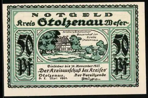 Notgeld Stolzenau /Weser 1921, 50 Pfennig, Niedersächsischer Bauernhof