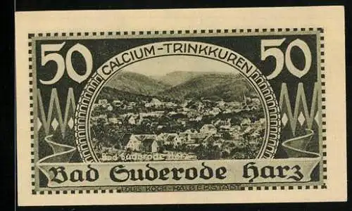 Notgeld Bad Suderode /Harz 1921, 50 Pfennig, Ortsansicht aus der Vogelschau