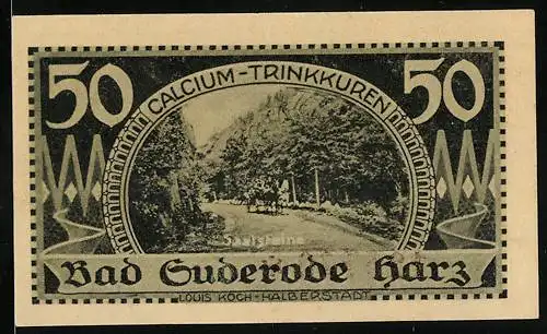Notgeld Bad Suderode /Harz 1921, 50 Pfennig, Saalsteine mit Kutsche
