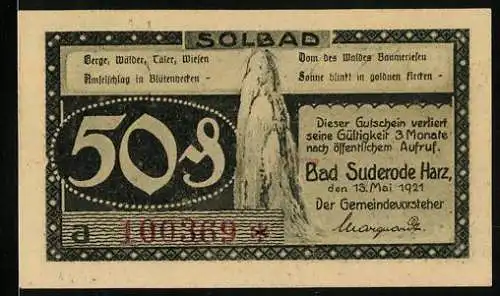 Notgeld Bad Suderode /Harz 1921, 50 Pfennig, Partie im Wald