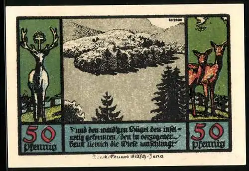 Notgeld Schwarzburg im Thür. Wald 1922, 50 Pfennig, Bewaldeter Hügel